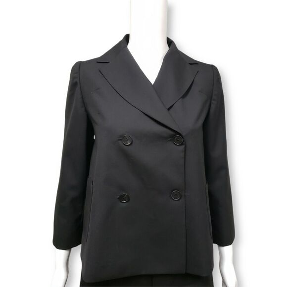 MORGANE LE FAY Silk Black Double Breasted Blazer Jacket Top Size XS CURRENT